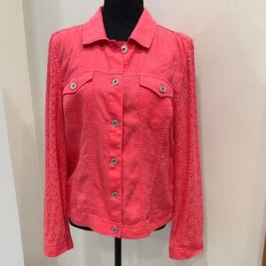 Chico's Jacket Women's Size Medium 100% Linen Lightweight Pink Coral Chicos 1